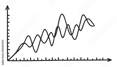 Simple handdrawn graph featuring two fluctuating wavy lines and marked axes, ideal for visually representing statistical data, economic trends, or educational concepts in presentations and