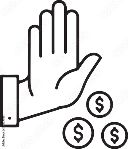Art & Illustration, Medical Funding Charity Icon with Hand and Money Coins