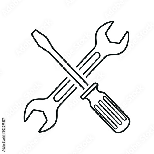 Black and white wrench and screwdriver icon