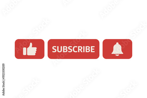 A set of social media subscribe buttons with thumbs up and bell icons