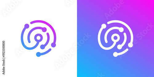 Dual meaning logo combining circle and connection elements, symbolizing unity, continuity, integration, connectivity in a modern identity.