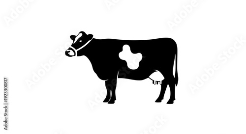 Simple Black and White Silhouette of a Holstein Cow with Spot