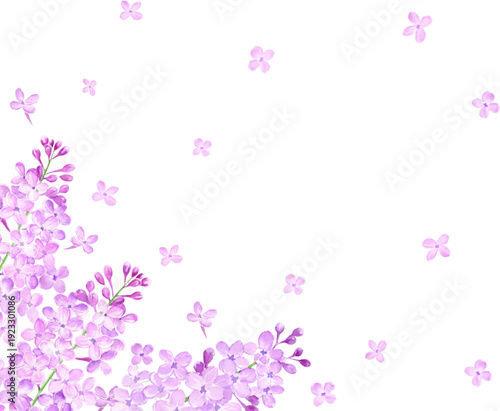 水彩で描いたライラックのコーナーデコレーション