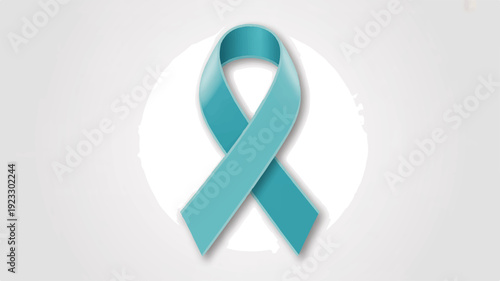 Teal awareness ribbon on white background symbolizing support and hope for a cause