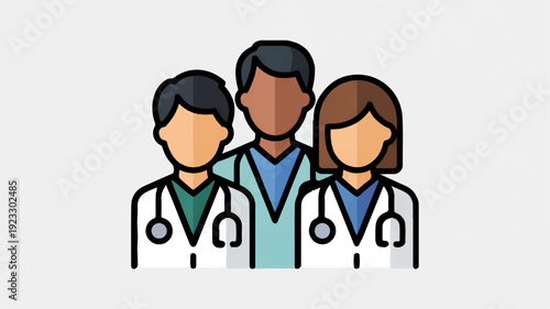 Three diverse medical professionals standing together in white lab coats