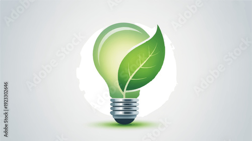 Eco friendly light bulb with green leaf on silver base symbolizing sustainable energy and environmental innovation