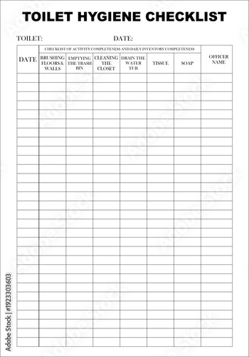 Toilet cleanliness checklist table