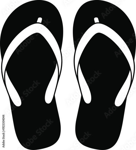 Flip flop sandals black and white vector on white background.