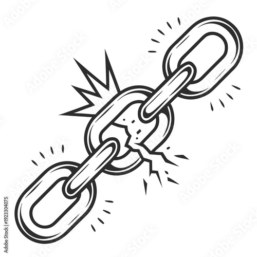 A broken chain link on a white background