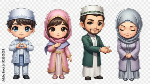 Karakter Kartun Muslim Chibi Lucu Merayakan Islam