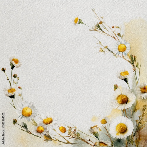 Chamomile botanical border background in warm yellow tones
