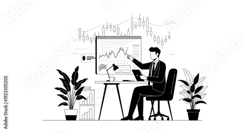 Businessman analyzing stock market graph on computer screen, financial trading concept