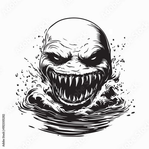 Scary Water Monster Emerging from the Deep Vector Illustration