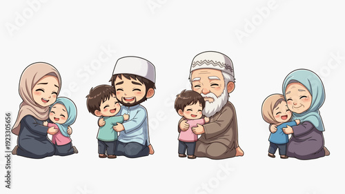 Keluarga Muslim Bahagia Berpelukan: Kasih Sayang Antar Generasi