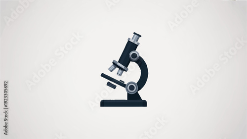 Minimalist laboratory microscope icon on gray background for science and research