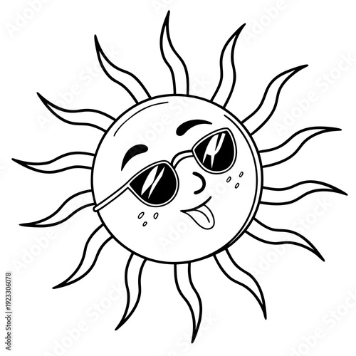 A cartoon sun wearing sunglasses and smiling