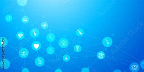 Digital Healthcare Network Background with Medical Icon and Molecular Connection