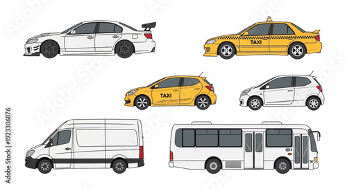 Collection of various car types vector illustration on white background