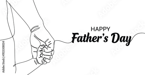 Continuous one line drawing of father and child holding hands for Happy Father's Day celebration concept