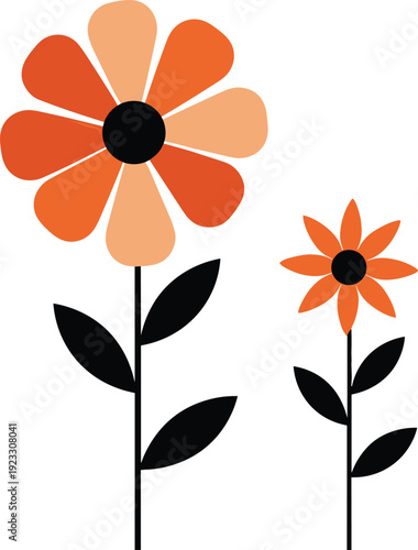 Orange Flower Icon Set with Simple Floral Design Flat Vector Illustration for Spring Decoration and Nature Theme Projects