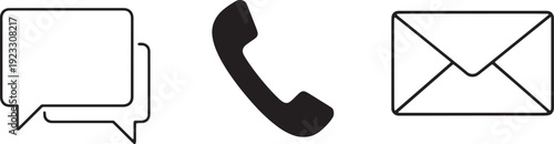 Communication icons speech bubbles phone receiver envelope on transparent background