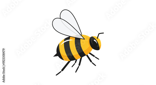 A clean and friendly vector illustration of a bright yellow and black striped honeybee, ideal for nature-themed projects and educational content,
