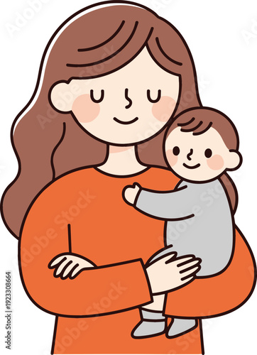 Mother Holding Baby Cute Cartoon Illustration of Loving Mom and Child Flat Vector Design for Parenting and Family Theme
