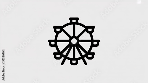 Minimalist vector icon of a black ferris wheel on gray background for design and leisure concepts