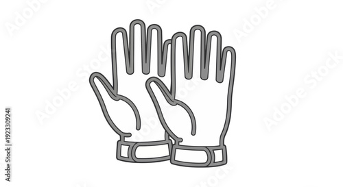 A simple outline illustration depicting a pair of protective gloves, suitable for various industrial or domestic safety contexts and tasks.