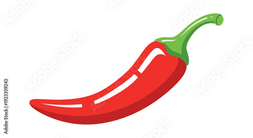 A vibrant and spicy red chili pepper depicted with a glossy finish and a green stem on a clean white background.