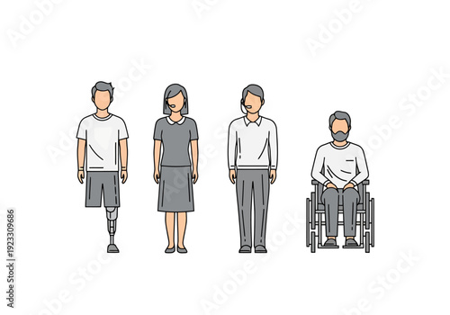 Diverse Human Representation Diverse Group of People Each With Unique Characteristics Such As Prosthetic Limb Or Wheelchair Standing Together