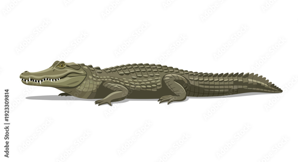Obraz premium An engaging vector illustration of an ancient reptilian creature, its robust form highlighted by intricate scales and sharp teeth, representing
