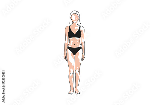 Full body depiction of a person wearing intimate apparel standing against a plain backdrop