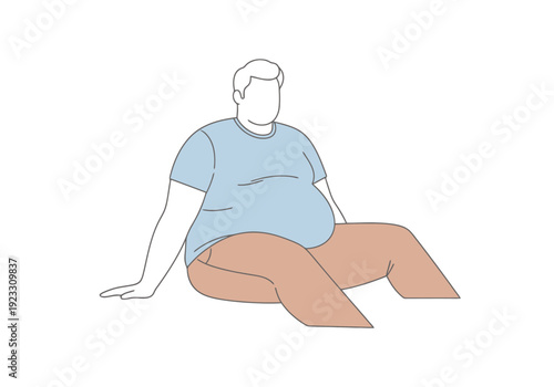 Full Figure Person Relaxation Sitting Pose Casual Simple Line Art Style Minimalist Representation