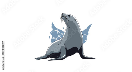 Graceful marine mammal illustration showcasing a captivating seal with intricate blue glacial patterns, highlighting aquatic beauty and arctic