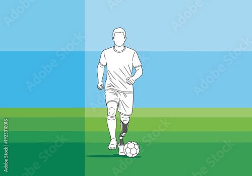 Athlete with prosthetic limb demonstrates skill with a soccer ball on an open field representing inclusive sports and determination