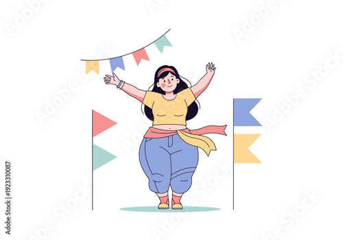 Joyful Woman Celebrating Festival Outdoors With Colorful Decorations Festive Celebration Fun Happiness Outdoors And Decorations Creating Lively