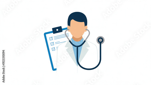 Medical professional icon with stethoscope and clipboard doctor symbol for healthcare and medicine