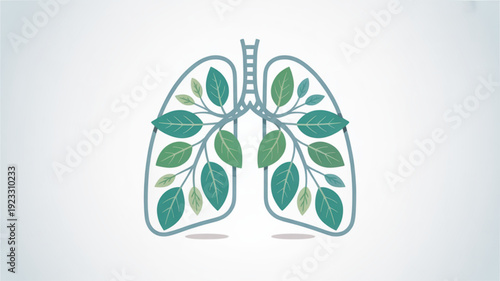 Human lungs with green leaves symbolizing healthy breathing and nature connection