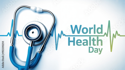 World health day banner with stethoscope on ecg background