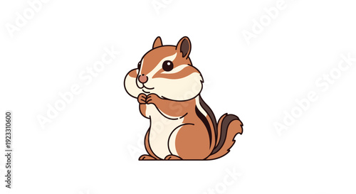 An adorable cartoon chipmunk with puffed cheeks holding its paws, rendered in a charming style on a pristine white background, perfect for various