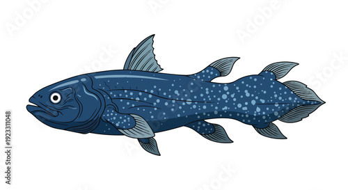 Ancient ocean dweller a vibrant illustration of a prehistoric coelacanth fish in striking blue hues an aquatic marvel captured digitally