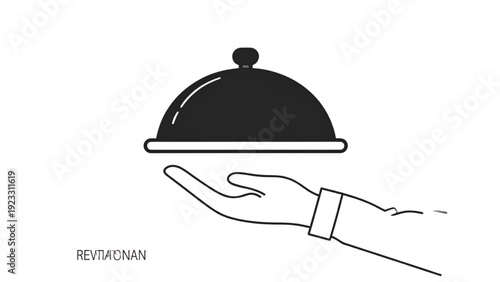 Restaurant service icon showing waiter hand holding covered serving tray cloche in solid and outline styles
