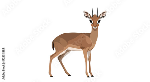 Captivating illustration of a tiny dik-dik antelope on a pristine white background, showcasing its unique delicate features and graceful posture in
