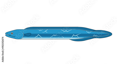 A compelling digital illustration of a sleek blue eel, adorned with dynamic white lightning patterns, portraying an energetic and stylized aquatic