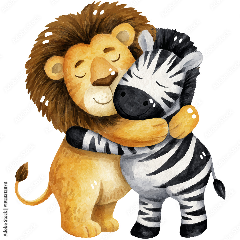 Fototapeta premium lion hugging zebra