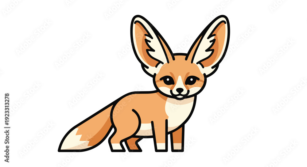Fototapeta premium A charming vector illustration featuring a delightful fennec fox with prominent ears and a friendly expression depicted in a clean, stylized,