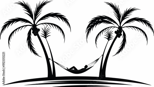 Man relaxing in hammock between two palm trees on tropical island