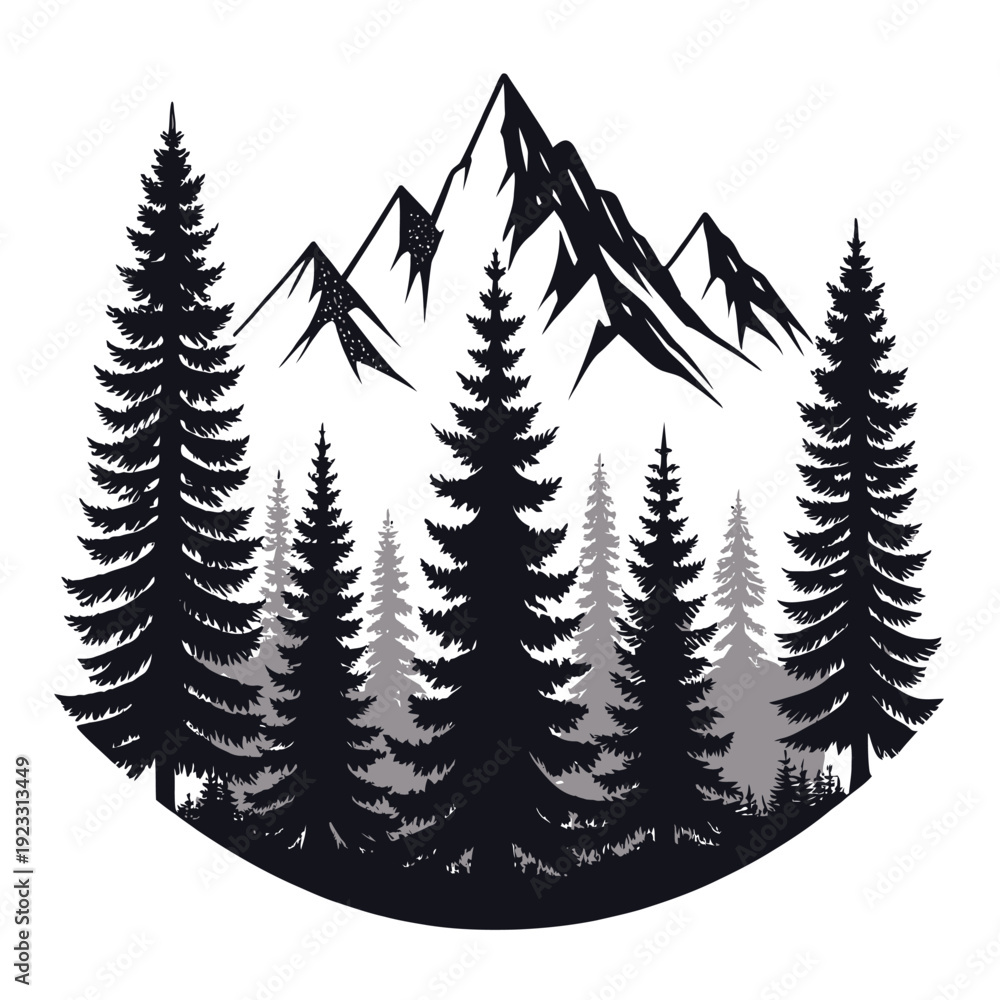 Obraz premium Majestic mountain landscape with pine trees in silhouette