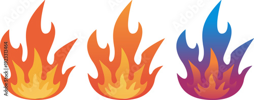 Three stylized flames display varying colors orange yellow and blue